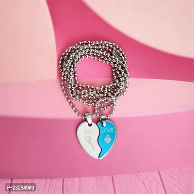 Sullery  Valentine My Love Lock And Key Couple Locket With 2 Chain-thumb0