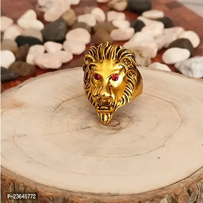 Sullery  Biker Men Gold Plated Ruby Red Stone Lion Head-thumb0