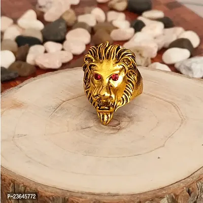 Sullery  Biker Men Gold Plated Ruby Red Stone Lion Head