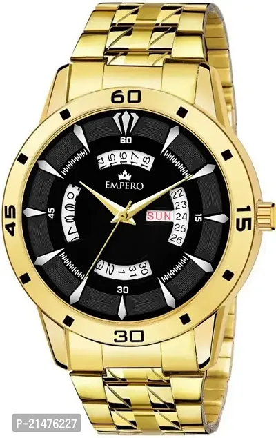 EMPERO-12 Gold Stainless Steel Day and Date Analog Mens Watch