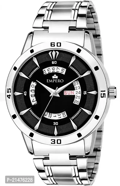 EMPERO-12 Silver Stainless Steel Day and Date Analog Mens Watch
