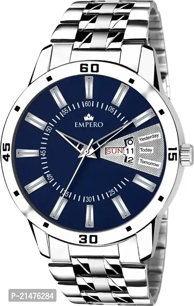 EMPERO-13 Silver Stainless Steel Day and Date Analog Mens Watch