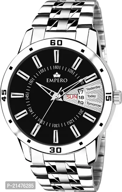 EMPERO-13 Silver Stainless Steel Day and Date Analog Mens Watch