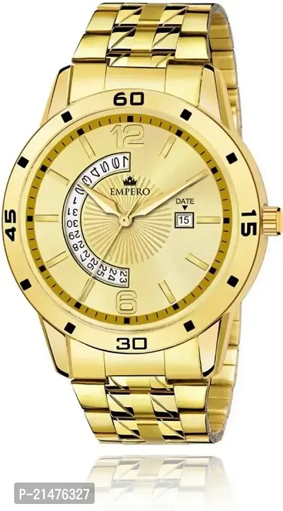 EMPERO-52 Gold Stainless Steel Date Adjustable Strap Lock Display Analog Mens Watch-thumb0