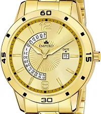 EMPERO-52 Gold Stainless Steel Date Adjustable Strap Lock Display Analog Mens Watch-thumb2