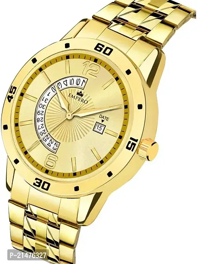 EMPERO-52 Gold Stainless Steel Date Adjustable Strap Lock Display Analog Mens Watch-thumb5