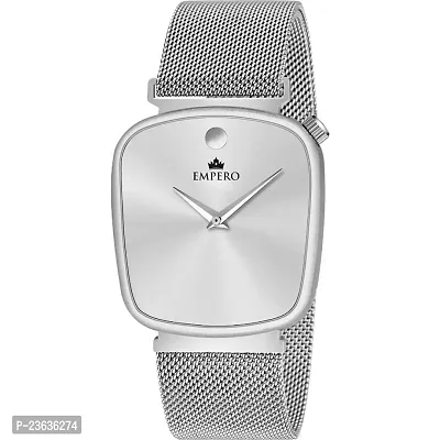 EMPERO Square Silver Stone Dial With Mesh Metal Silver Magnet Lock Belt Analog Watch - For Mens