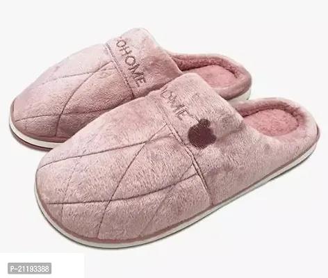 Elegant Pink Fur Solid Slippers For Women-thumb0