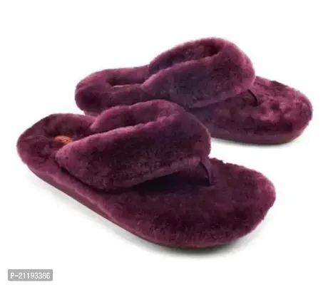 Elegant Purple Fur Solid Slippers For Women