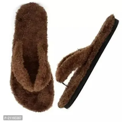Elegant Brown Fur Solid Slippers For Women