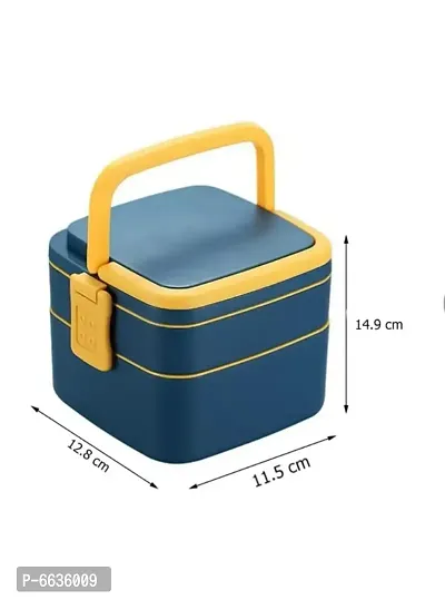 Double-Layer Airtight Square Lunch Box with Handle , 2 Compartment Tiffin with Handle and Push Lock , Plastic Tiffin Box for Travelling, School Kids and Office Exclusive.-thumb0