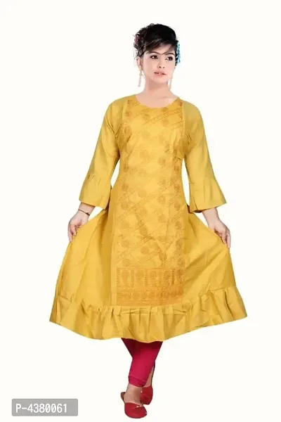 Elite Yellow Rayon Embroidered &nbsp;A-Line Kurta For Women-thumb0