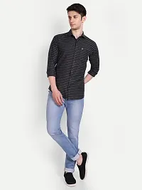 Mens Wear Pure Cotton Striped Printed GreyBlack1 Color Shirt-thumb4