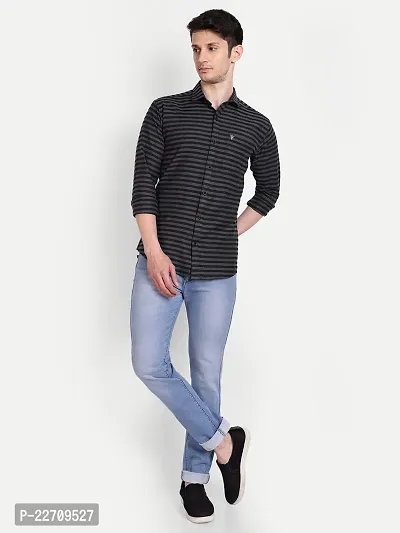 Mens Wear Pure Cotton Striped Printed GreyBlack1 Color Shirt-thumb5