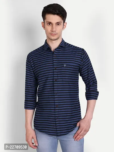 Mens Wear Pure Cotton Striped Printed Navy Blue Color Shirt