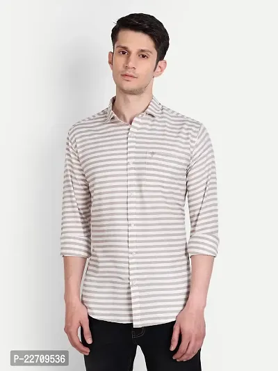 Mens Wear Pure Cotton Striped Printed WhiteGrey Color Shirt