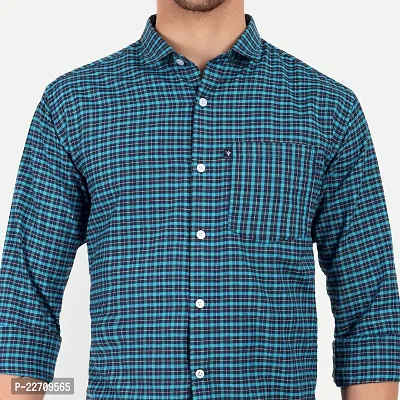 Mens Wear Pure Cotton Checks Printed Teal Color Shirt  Mens wearshirt printed shirt for daily-thumb5