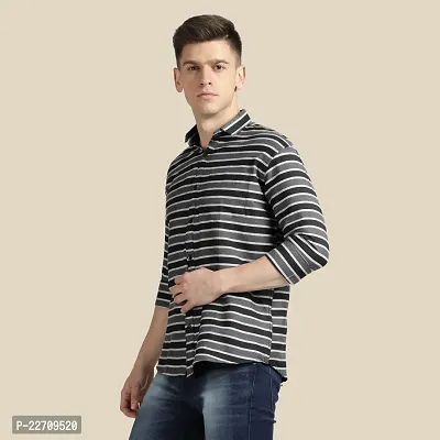 Mens Wear Pure Cotton Striped Printed Navy Blue Color Shirt-thumb3