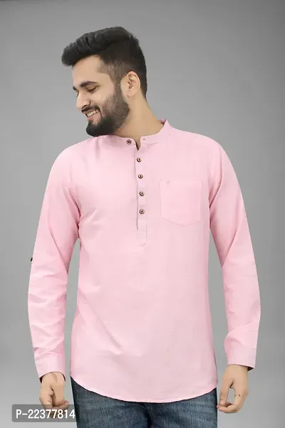 Mens Wear Pure Cotton Pink Color Short Kurta-thumb4