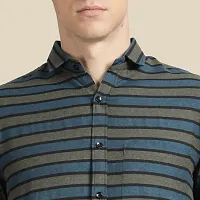 Mens Wear Pure Cotton Striped Printed Teal Color Shirt-thumb4