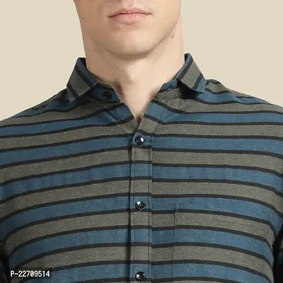 Mens Wear Pure Cotton Striped Printed Teal Color Shirt-thumb5