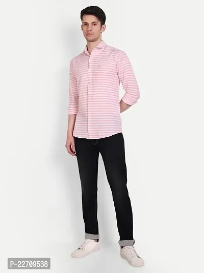 Mens Wear Pure Cotton Striped Printed Light Pink Color Shirt-thumb5