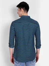 Mens Wear Pure Cotton Striped Printed Blue Color Shirt-thumb1