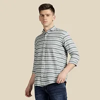 Mens Wear Pure Cotton Striped Printed Grey Color Shirt-thumb3