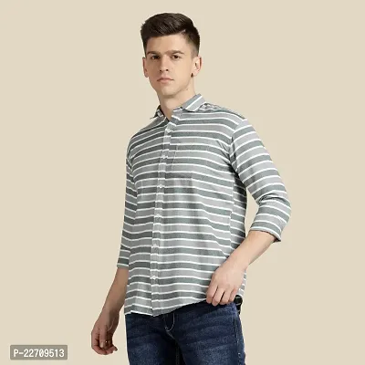 Mens Wear Pure Cotton Striped Printed Grey Color Shirt-thumb4