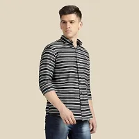 Mens Wear Pure Cotton Striped Printed Navy Blue Color Shirt-thumb3