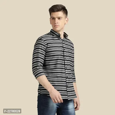 Mens Wear Pure Cotton Striped Printed Navy Blue Color Shirt-thumb4