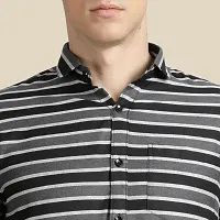 Mens Wear Pure Cotton Striped Printed Navy Blue Color Shirt-thumb4