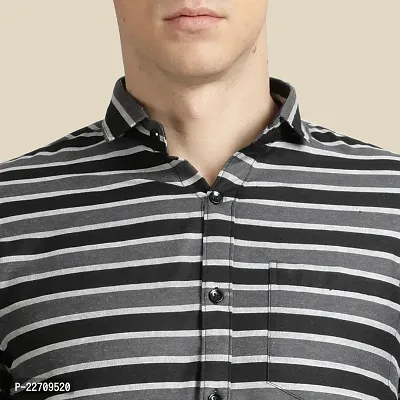 Mens Wear Pure Cotton Striped Printed Navy Blue Color Shirt-thumb5