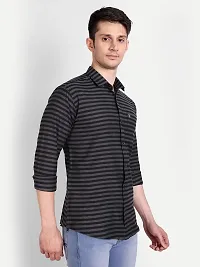 Mens Wear Pure Cotton Striped Printed GreyBlack1 Color Shirt-thumb3