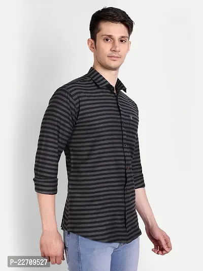 Mens Wear Pure Cotton Striped Printed GreyBlack1 Color Shirt-thumb4