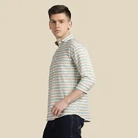 Mens Wear Pure Cotton Striped Printed Beige Color Shirt-thumb3