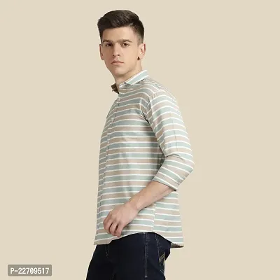 Mens Wear Pure Cotton Striped Printed Beige Color Shirt-thumb4