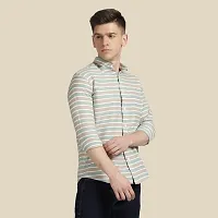 Mens Wear Pure Cotton Striped Printed Beige Color Shirt-thumb2