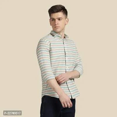 Mens Wear Pure Cotton Striped Printed Beige Color Shirt-thumb3