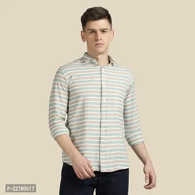 Mens Wear Pure Cotton Striped Printed Beige Color Shirt-thumb0