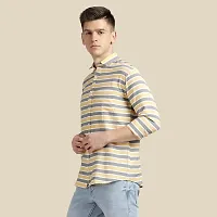 Mens Wear Pure Cotton Striped Printed Yellow Color Shirt-thumb2