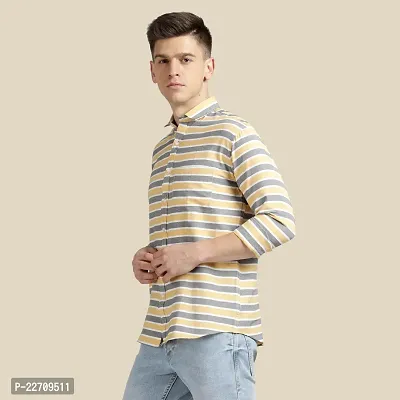 Mens Wear Pure Cotton Striped Printed Yellow Color Shirt-thumb3