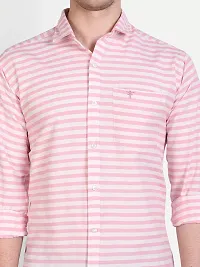 Mens Wear Pure Cotton Striped Printed Light Pink Color Shirt-thumb2