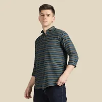 Mens Wear Pure Cotton Striped Printed Teal Color Shirt-thumb3