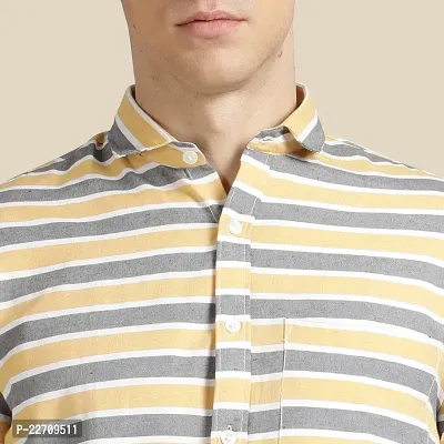 Mens Wear Pure Cotton Striped Printed Yellow Color Shirt-thumb5