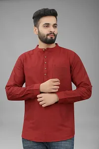 Mens Wear Pure Cotton Red Color Short Kurta-thumb1