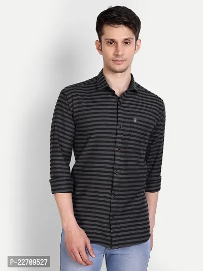 Mens Wear Pure Cotton Striped Printed GreyBlack1 Color Shirt-thumb0
