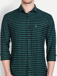 Mens Wear Pure Cotton Striped Printed TealBlack Color Shirt-thumb2