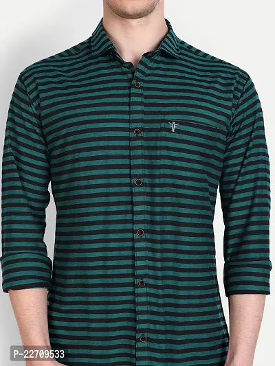 Mens Wear Pure Cotton Striped Printed TealBlack Color Shirt-thumb3