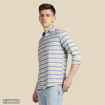 Mens Wear Pure Cotton Striped Printed Blue Color Shirt-thumb3
